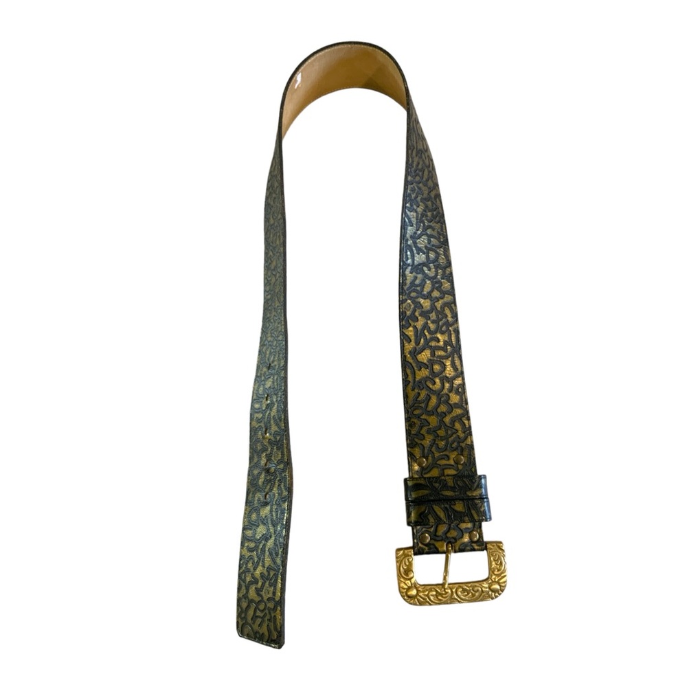 Streets Ahead Women’s Wide Leather Brown And Gold Brass Metal Buckle Belt Sz L